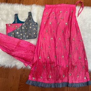 Pink and Blue Indian Wedding Guest Lehenga Dress Size XS